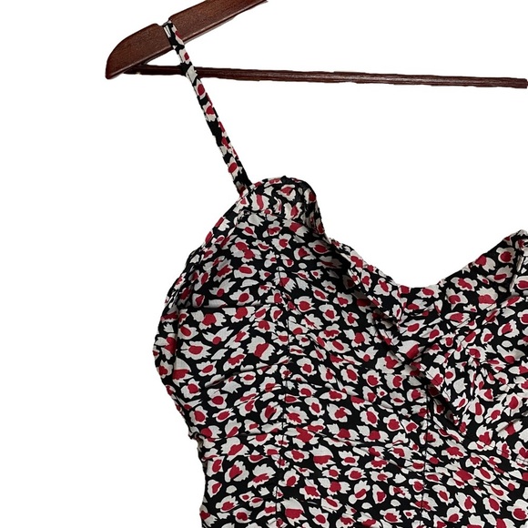 Lush Red Black White Liberty Floral Mini Ruched Dress Smocked Back Small - Picture 9 of 16